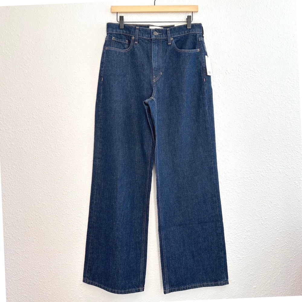 Banana Republic Icon Wide Leg Jeans Women 29 Dark Rinse High Rise Rigid NWT